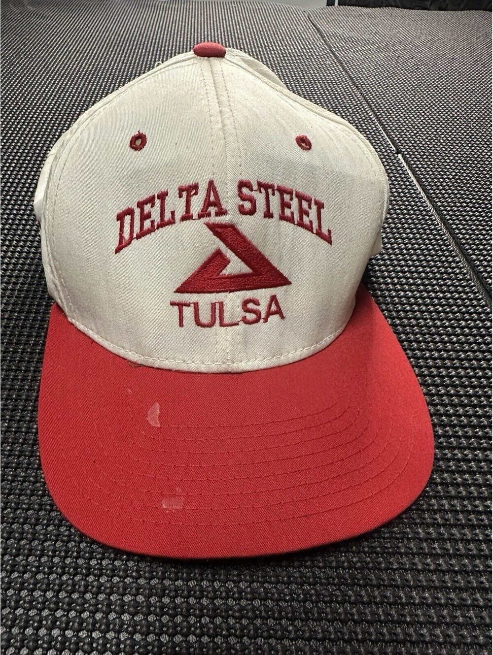 Vintage Delta Steel Tulsa Hat Snapback Cap ISO 9002 Yupoong Red White